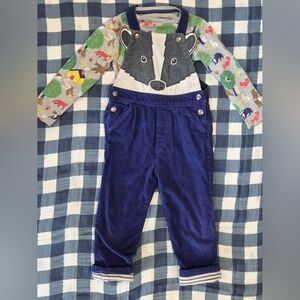 Baby Boden navy corduroy badger overall set size 3-4 yr.